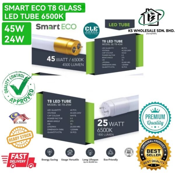 SMART ECO T8 GLASS LED TUBE 6500K