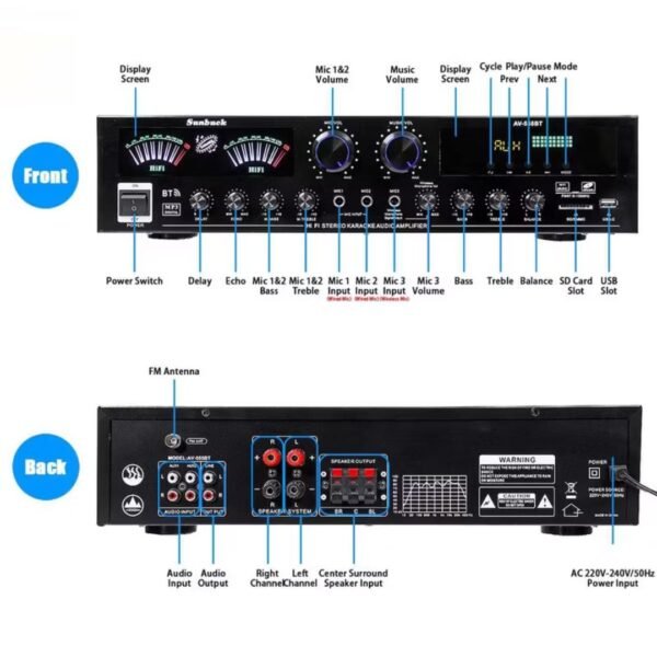800W BLUETOOTH 5 CHANNEL AUDIO VIDEO POWER AMPLIFIER