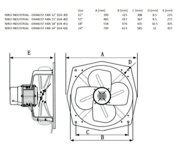 NIKO FH H/D IND EXH FAN 240V