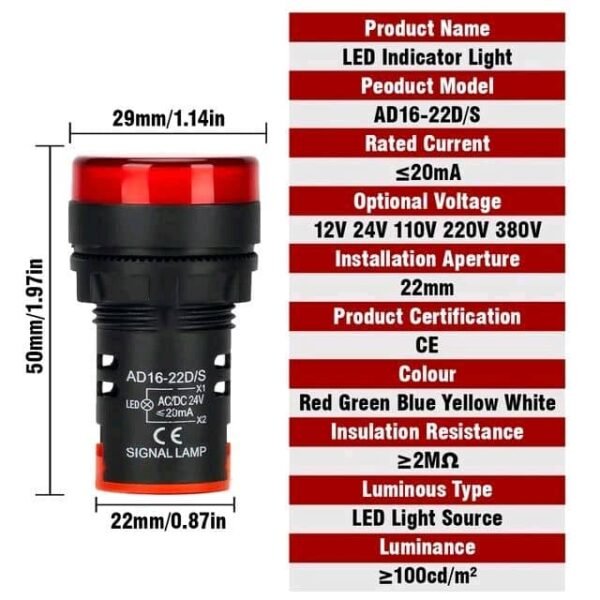 LED HIGHLIGHT SIGNAL LIGHT AD16-22D/S INDICATOR 22MM 220V 380V