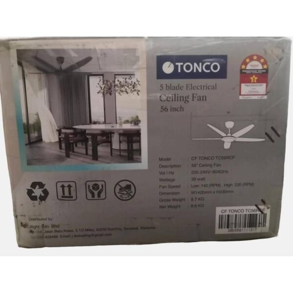TONCO 56" RC CEILING FAN DC MOTOR (BLK)